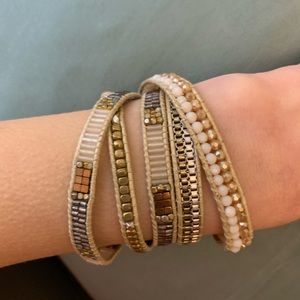 Beaded and leather wrap bracelet